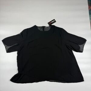 Zeagoo Blouse Top Women's 2XL Black Lined Lightweight Slit Sleeve Round Neck